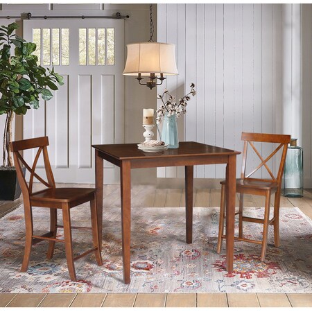 International Concepts 36 in. x 36 in. Counter Height Dining Table w/2 X-Back Stools, 24 in. Seat Height-3 Pc. Dining Set K581-3636-S6132-2